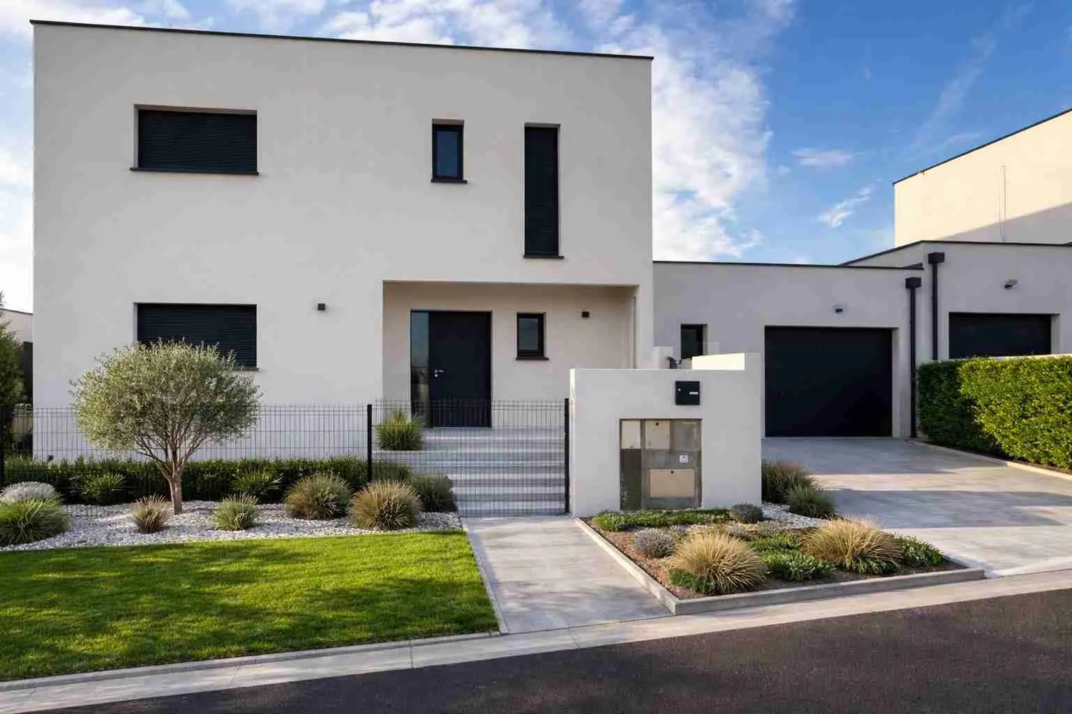 Maison contemporaine blanche réalisée par Sud Solutions Bâtiment